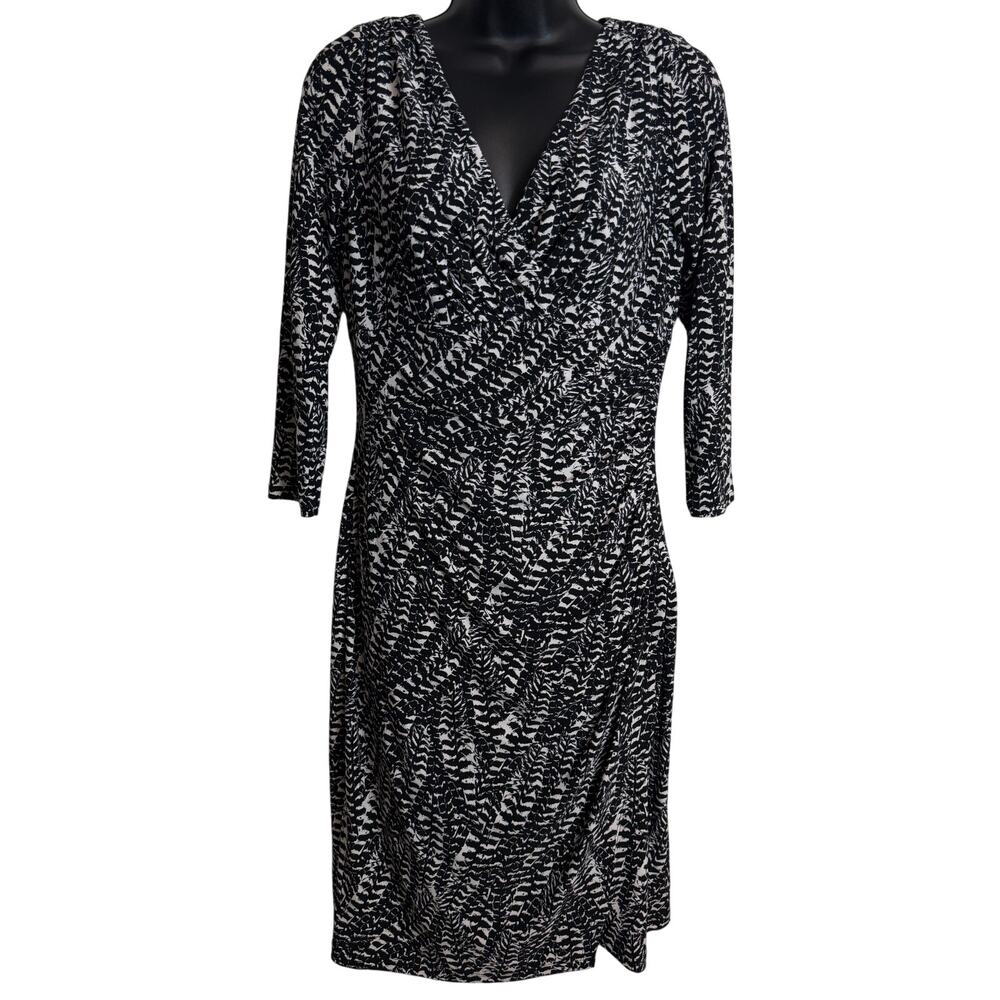 Lauren Ralph Lauren Women Sheath Dress Size 6 Black White 3/4 Sleeve Stretch New